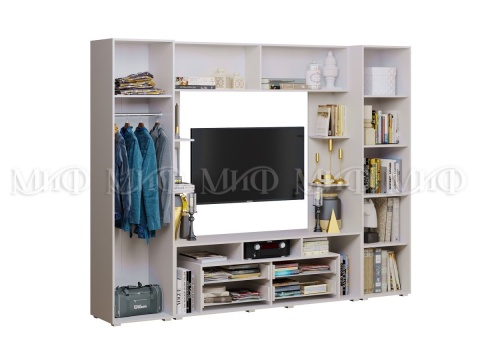 Гостиная Гонконг МДФ Белый/Черный Глянец (Ш-2700 мм x В-2100 мм x Г-440 мм)